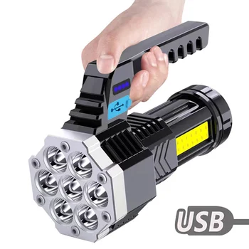  Мощный светодиодный фонарик Мощный USB-аккумуляторный фонарик Портативный портативный уличный фонарик Встроенная батарея COB 7 Светодиодные фонарики