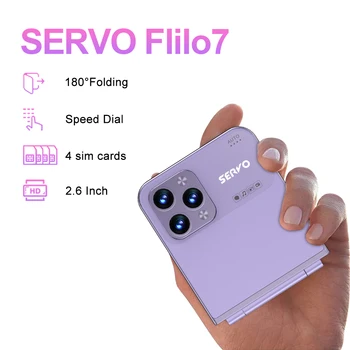 SERVO Flilo7 Fold Мобильный телефон 4 SIM-карты GSM 2,6-дюймовый дисплей Камера Автоматический вызов Запись быстрого набора Волшебный голос Черный список FM-радио