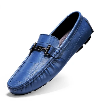 Мужская обувь из натуральной кожи Роскошный бренд Повседневная обувь на формальных лоферах Мужские мокасины Итальянский черный синий мужская обувь для вождения