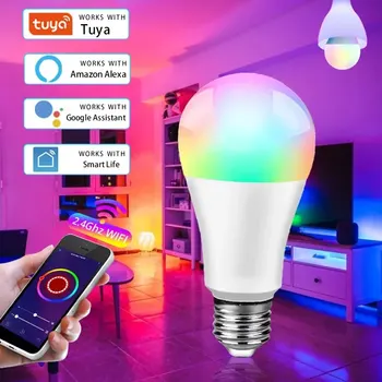 Wifi Умная светодиодная лампочка E27 Tuya Alexa Lamp 220 В RGB Голосовое управление Google Home Для украшения комнаты домашней спальни