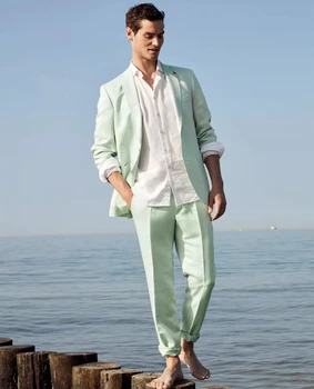 Новейший дизайн Летний пляж Повседневные мужские костюмы Жених Свадьба Выпускной вечер Terno Masculino Slim Fit Блейзер 2 шт. Наборы на заказ