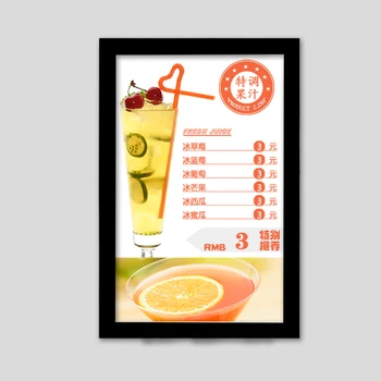  Ресторан Настенное меню Плакат Дисплей Рамка Светодиодный Лайтбокс A2 с боковой подсветкой Черный алюминиевый профиль Рама