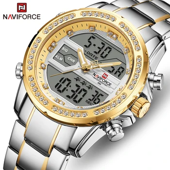 Мужские часы NAVIFORCE Лучший бренд Модные аналоговые цифровые наручные часы с двойным дисплеем Водонепроницаемые часы из нержавеющей стали Relogio Masculino
