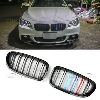 ///M Цвет Двойная планка Глянцевый черный Передние гоночные решетки Центральная решетка радиатора для BMW F10 F11 Автомобильный стайлинг