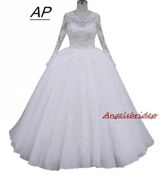 ANGELSBRIDEP Свадебное платье с длинными рукавами Модная аппликация бисером Длина до пола Vestidos de Novia Формальное платье невесты