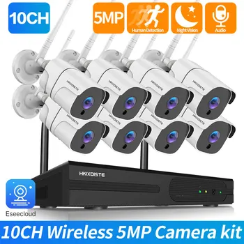 10CH 5MP WiFi NVR 5.0MP IR Night Vison Наружный всепогодный аудио CCTV Беспроводная IP-камера Домашняя камера видеонаблюдения Комплект для наблюдения