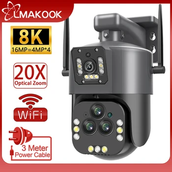 LMAKOOK 8K 16 Мп Четыре Объектива WIFI PTZ Камера 20X Zoom AI Auto Tracking Наружная 8-мегапиксельная система видеонаблюдения IP-камера IPC360 ГЛАВНАЯ