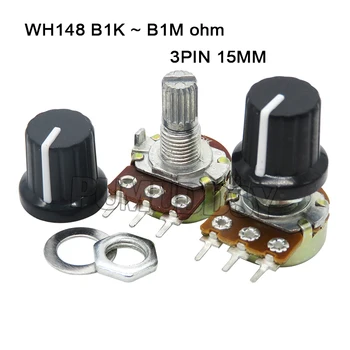 5 комплектов 5 шт. + 5 шт. WH148 B1K ~ B1M Ом 1K 2K 5K 10K 20K 3Pin 15 мм 10K 3-контактный поворотный потенциометр с линейным конусом для Arduino