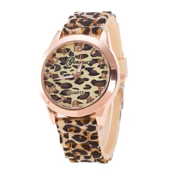 2022 Женские часы Женские повседневные часы Модные леопардовые часы Женева Силиконовый ремешок Кварцевые наручные часы Дропшиппинг