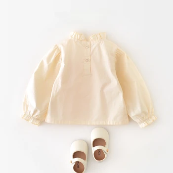 Блузка для девочек Весенняя хлопчатобумажная рубашка с длинными рукавами
