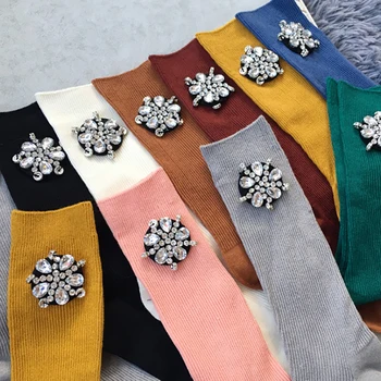 Ручная работа Бриллианты Конфетный цвет Хлопковые носки Женская мода Calcetines Mujer 2023 Skarpetki Damskie