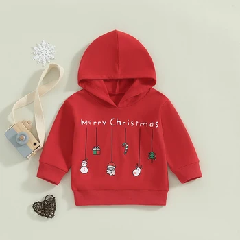 Малыши Девочки Рождественские толстовки с капюшоном Длинные рукава Мультяшный узор Принт Топы с капюшоном Повседневные осенние пуловеры