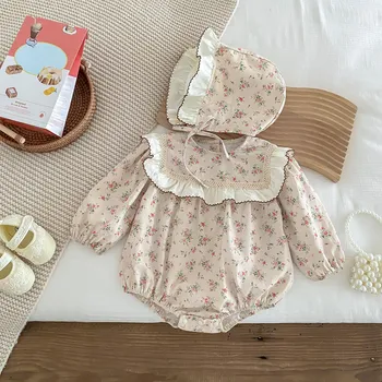 новорожденный детская одежда для малышей комбинезон осень ретро принт выкройка для девочек с длинными рукавами