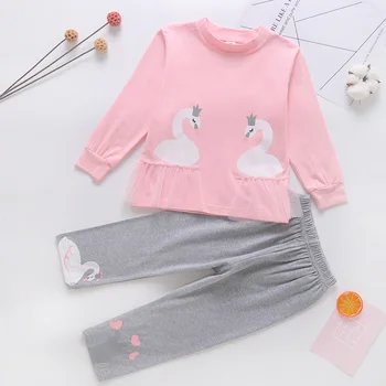 Девочки Весна Осень 2 шт. Комплект одежды Детская одежда Розовые футболки с длинными рукавами Топы Леггинсы Брюки 1Y 2Y 3Y