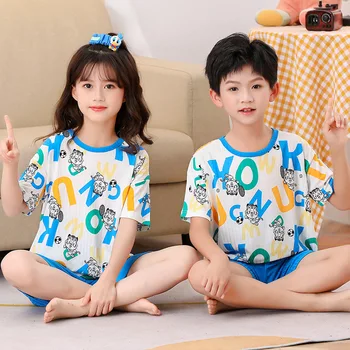 Корейская пижама для детей Детские летние комплекты одежды Пижама для девочек Пижама для мальчиков Девочка Топ + брюки