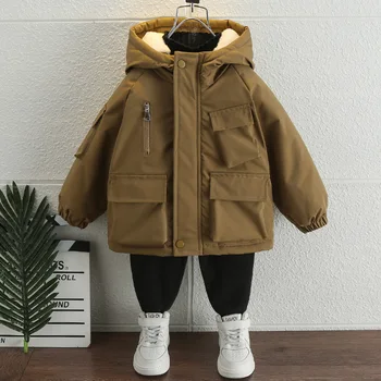 Зимнее пальто для мальчиков Детская куртка с капюшоном Молодежная одежда с твердым карманом Parker 2-13Y
