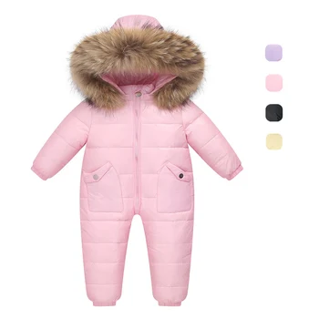 Розовый комбинезон для девочек Зимний пуховик Зимняя одежда Комбинезоны для мальчиков для малышей Детская одежда Верхняя одежда с капюшоном Цельное пальто