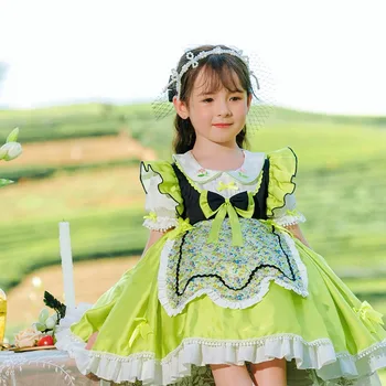 Новое летнее платье для девочек Испанская принцесса Лолита Платье с коротким рукавом 12m-8Y