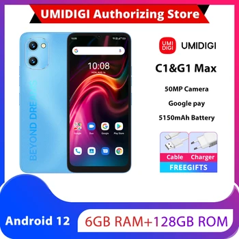 UMIDIGI C1 Max / G1 Max 50-мегапиксельная камера 6 ГБ 128 ГБ Телефон 6,52-дюймовый Android 12 5150 мАч Батарея Unisoc T610 Восьмиядерный 4G Смартфон