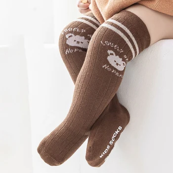 корейские детские мультяшные носки милый медведь детский гольф носки однотонный трикотажный хлопок противоскользящий пол длинные носки