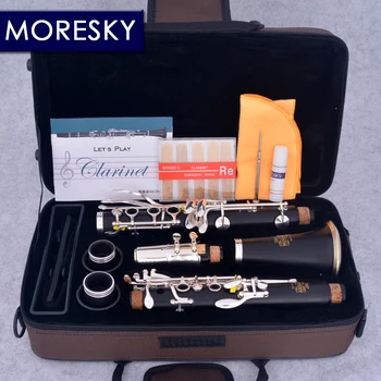 MORESKY Профессиональный чернокожий кларнет bB 18-клавишный посеребренный медь из массива дерева Sib Klarnet M112