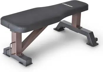 Номинальная 800 фунтов Плоская универсальная скамья для тренировок для домашнего тренажерного зала Тяжелая атлетика и силовые тренировки STB-10101, черно-коричневый