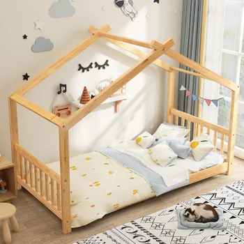 Euroco Деревянная кровать-платформа в форме дома для детей, кровати цвета дерева для детей, детская кровать