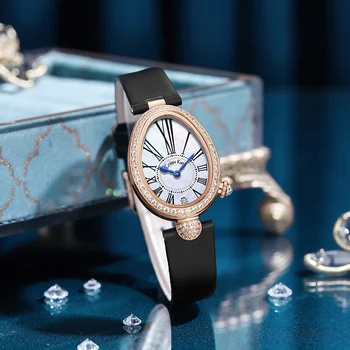 Colev Kie Кожаные роскошные женские часы Модные кварцевые наручные часы овальной формы с бриллиантом Элегантные часы для женщин Рождественский подарок