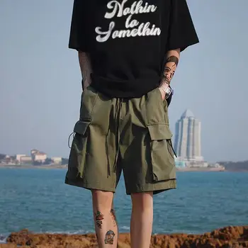 Шорты-карго с большими карманами Японские винтажные брюки, Origina Hong Kong Винтаж Модные шорты Мужские преппи Американская уличная одежда