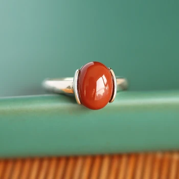 Натуральное южное красное кольцо из стерлингового серебра женское нефрит Хэтянь яшма белый нефрит кольцо ретро китайская ниша дизайн регулируемый