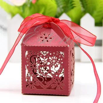 Q1JA 50/100 шт. Подарочные коробки для конфет с разрезанным сердцем с лентой Свадебная вечеринка