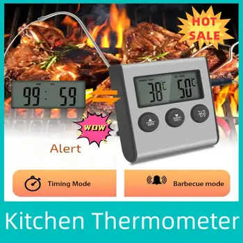 Кухонный цифровой термометр для приготовления пищи Температура мясных продуктов для духовки Барбекю Гриль Таймер Функция с зондом Измеритель тепла для приготовления пищи