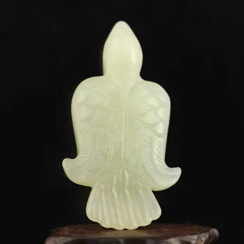 Старый Китай Натуральный Нефрит Ручная Резная Статуя Птица Феникс Кулон J