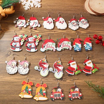 Новая рождественская коллекция Английская буква Снеговик Бейсбольный колокольчик Санта-Клаус Автомобиль Упрощенный принт Серьги