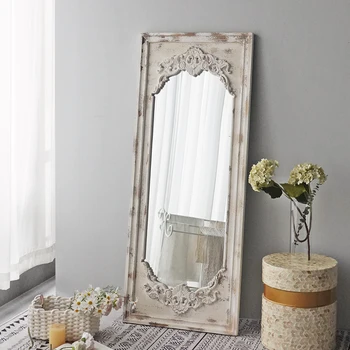 JZ025 Европейский французский стиль белый ретро гостиная спальня крыльцо гардеробное зеркало для установки зеркало от пола до пола зеркало в полный рост