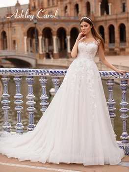 Эшли Кэрол BOHO A-LINE Свадебное платье в форме сердца 2024 Иллюзия Аппликации Придворный шлейф Кружево Принцесса Свадебное платье Vestido Novia