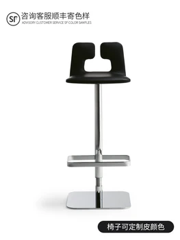 Подъемный барный стул Современный простой стул из нержавеющей стали Легкий роскошный кожаный барный стул Стул для ресепшн Островной стул Высокий табурет