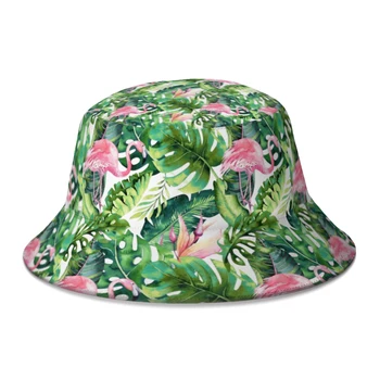Фламинго Тропический рыбак Шляпа Унисекс Харадзюку Весенний Ведро Шляпа Пляж Панама Шляпа Защита от солнца