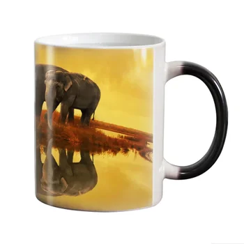 Слон Термочувствительная кофейная кружка Чашка, Фарфоровые волшебные чайные чашки, меняющие цвет, 11 унцийРождественский подарок, Бесплатная доставка