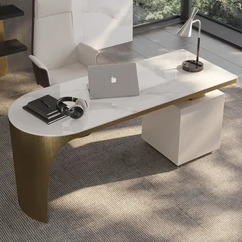 Роскошный дизайн Офисный стол Мебель Руководитель Современный L-образный компьютерный стол из спеченного камня Роскошный представительский стол для домашнего офиса