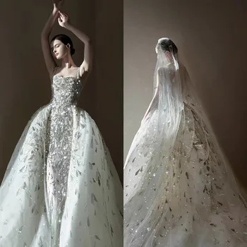 Zuhair Murad свадебное платье тяжелая работа подтяжка бусина ретро два носиться роскошные фэнтези звезда небо большой хвост принцесса юбка