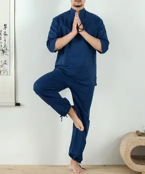 высококачественный мужской хлопок и лен костюм для йоги одежда тайцзи униформа тайцзицюань одежда синий/красный/хаки