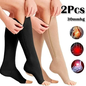 Медицинские спортивные компрессионные носки на молнии Носки для растяжения вен Женщины Мужчины Высокая эластичность Давление Длинные велосипедные носки Поддержка ног