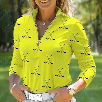 2024 новый женский гольф с длинным рукавом поло TShirt Одежда Качество Тонкий гольф Стиль Молния Одежда Спортивная одежда Теннис Бейсбольная одежда