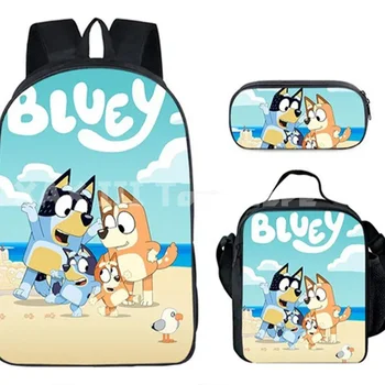 Новый рюкзак для девочек из трех частей, дорожное хранилище, мода, мультфильм, большая вместимость для учеников начальной школы, печатный рюкзак Bluey