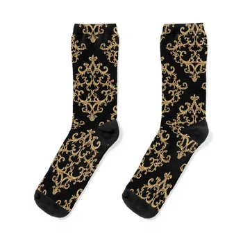 Черно-золотой узор Носки прозрачные забавные носки Носки с подогревом Чулки Мужские носки Женские