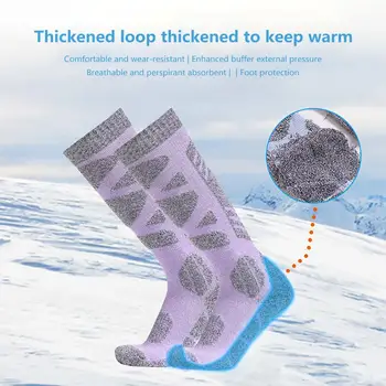 1 пара Женские зимние лыжные носки Длинные трубчатые термохлопчатобумажные носки Впитывающие пот утолщенные спортивные носки на открытом воздухе для катания на лыжах Бег