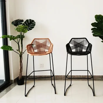 Nordic Барный стул Современная кухня Табурет с высокими ножками Стул из ротанга Спинка для отдыха Простой бытовой барный стул Креативные барные стулья