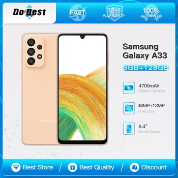 Оригинальный мобильный телефон Samsung Galaxy A33 A336B 5G Две SIM-карты 6,4 дюйма 6 ГБ ОЗУ 128 ГБ ПЗУ Четыре камеры Exynos 1280 Восьмиядерный смартфон