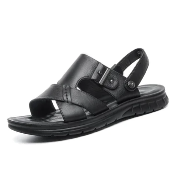 2019 Новые кожаные сандалии Мужские деловые пляжные кожаные сандалии двойного назначения Нескользящие мужские пляжные туфли на открытом воздухе Summer Tide